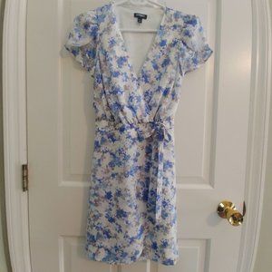 Express Blue and White Floral Dress with Tulip Sleeves